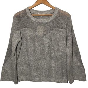 THML | Women’s Grey Ribbed Mixed Knit Bell Sleeve Chunky Sweater size Medium NEW